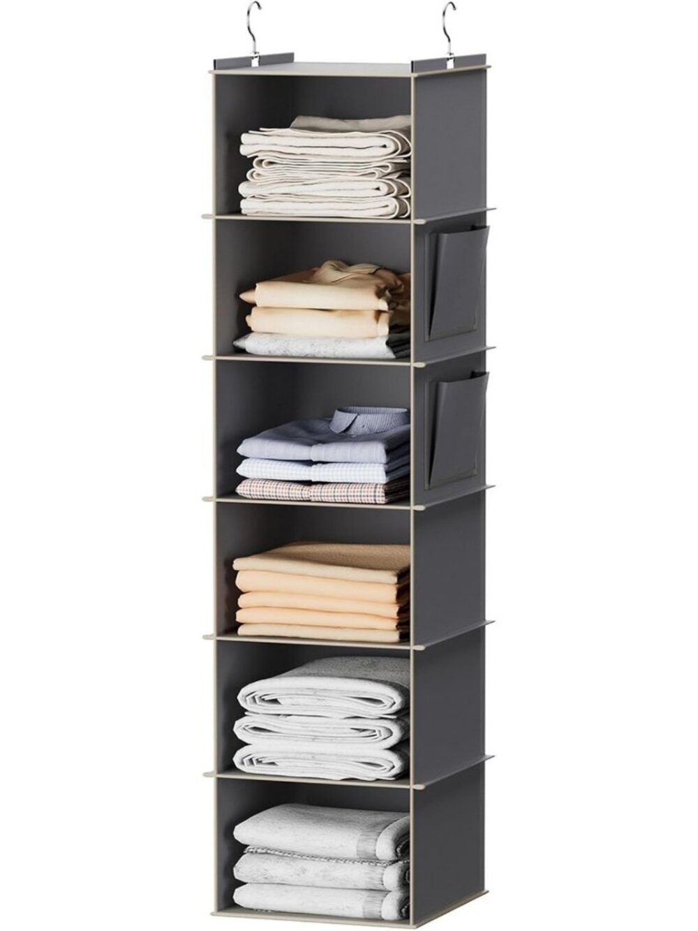 6-Shelf Hanging Closet Organizer & Storage Solution - Grey Fabric, Space-Saving